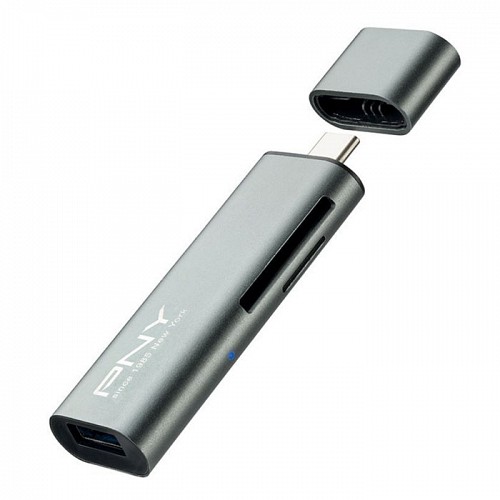 USB-C card reader για κάρτες MicroSD & SD, με υποδοχή USB A PNY R-TC-UA-3N1E01-RB