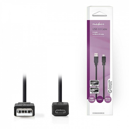 Καλώδιο USB High-Speed A αρσ. - micro B USB αρσ., 2.00m NEDIS CCGB60500BK20