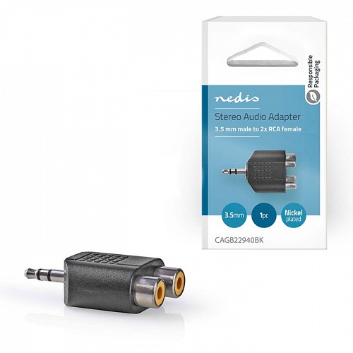 Αντάπτορας ήχου, 3.5mm αρσ. - 2x RCA θηλ. σε συσκευασία blister NEDIS CAGB22940BK