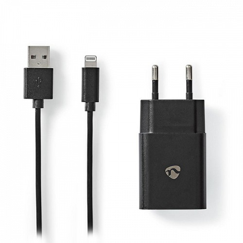 Universal φορτιστής USB 2.4 A, με αποσπώμενο καλώδιο Lightning 8-Pin, σε μαύρο χρώμα NEDIS WCHAL242ABK