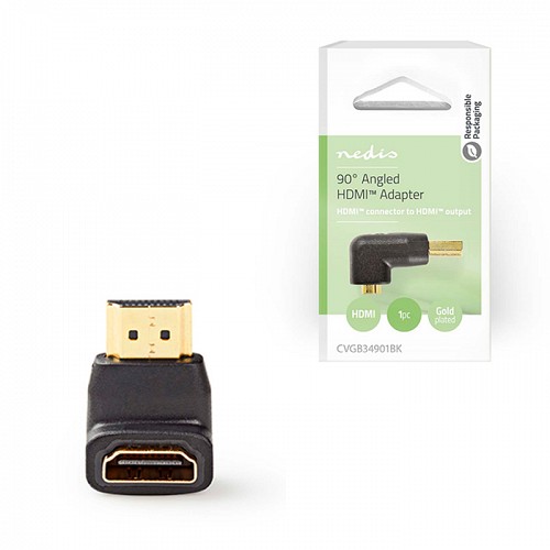 Αντάπτορας HDMI αρσ. - HDMI θηλ. υπό γωνία 90°, σε μαύρο χρώμα NEDIS CVGB34901BK