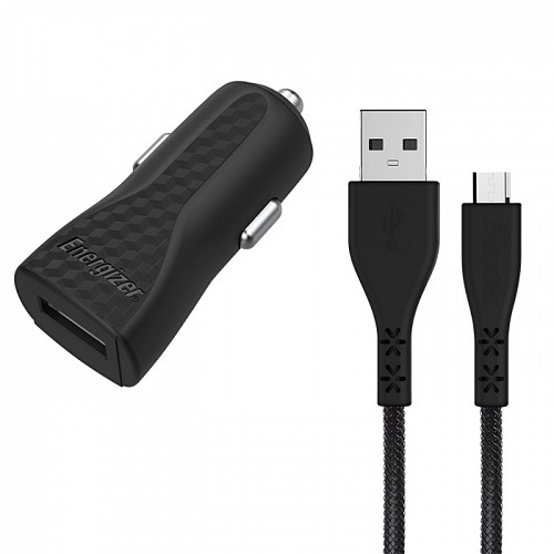 Universal φορτιστής αυτοκινήτου με έξοδο USB 1A με αποσπώμενο καλώδιο USB A - Micro USB, σε μαύρο χρώμα ENERGIZER DC1ALMCM