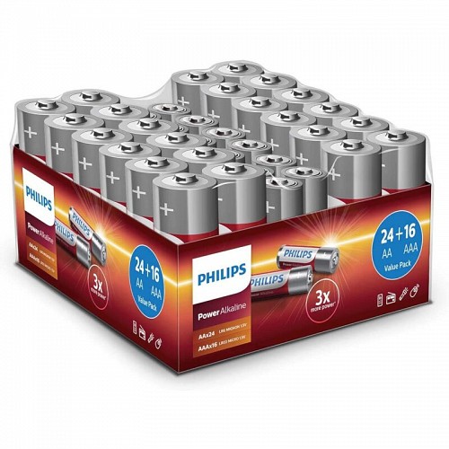 Philips LR036G40W/GRS Power Alkaline Αλκαλικές μπαταρίες υψηλής απόδοσης 40 τμχ | AA x 24 τμχ ΑΑΑ x 16 τμχ
